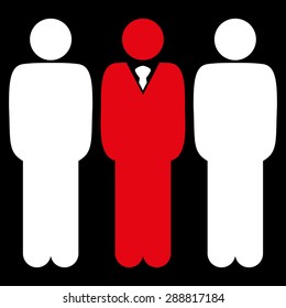 Management icon from Business Bicolor Set. This flat vector symbol uses red and white colors, rounded angles, and isolated on a black background.