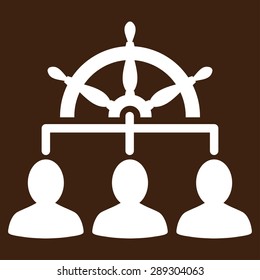 Management icon from Business Bicolor Set. Vector style: flat symbol, white color, rounded angles, brown background.