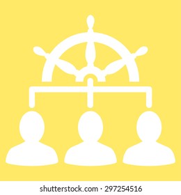 Management icon from Business Bicolor Set. Vector style is flat symbol, white color, rounded angles, yellow background.