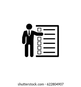 Management Icon. Business Concept. A Man with List of Checkboxes. Flat Design. Isolated Illustration. App Symbol or UI element.