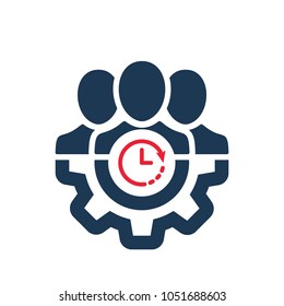 Management icon with clock sign. Management icon and countdown, deadline, schedule, planning symbol. Vector icon
