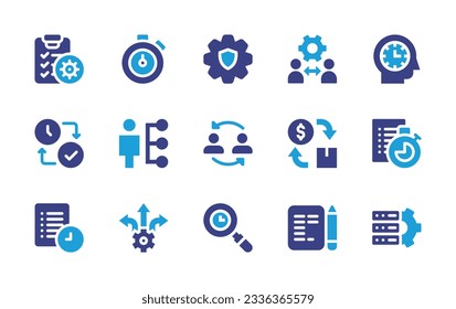 Management icon collection. Duotone color. Vector illustration. Containing check list, time management, setting, team management, efficiency, skills, swap, cash flow, archive, decision making, content