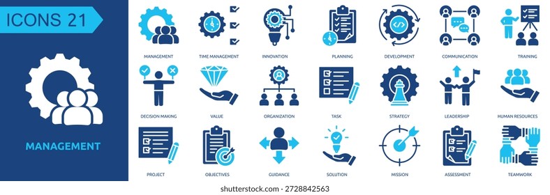 Icono de administración conjunto de colecciones color de glifo