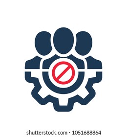 Management icon with not allowed sign. Management icon and block, forbidden, prohibit symbol. Vector icon