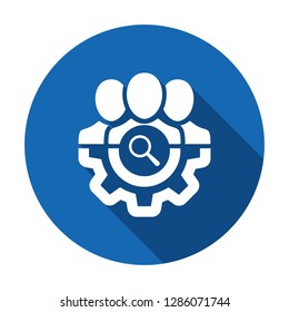 Management icon with research sign. Management icon and explore, find, inspect symbol. Vector icon