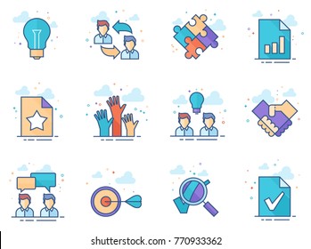 Management icon series in flat color style. Vector illustration.