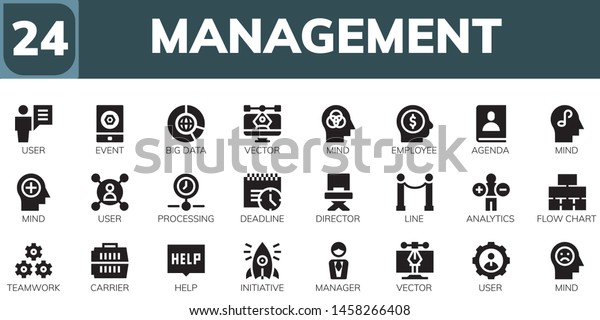 Management Icon Set 24 Filled Management Stock Vector Royalty Free