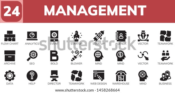 Management Icon Set 24 Filled Management Stock Vector Royalty Free