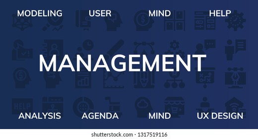 management icon set. 32 filled management icons. on blue background style Collection Of - Modeling, User, Mind, Help, Analysis, Agenda, Ux design, Employee, Analytics, Big data
