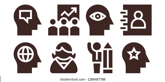  management icon set. 8 filled management icons. Simple modern icons about  - Mind, Employee, Training, Businessman, Agenda