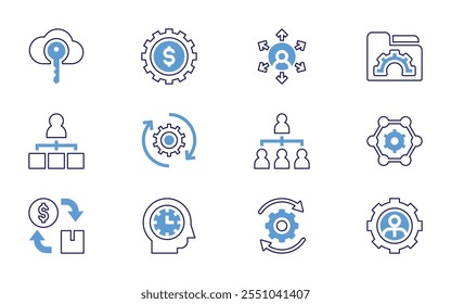 Management icon set. Bold line style. Duotone colors. Editable stroke. settings, data management, team, folder, idea, outsourcing, management, new, manager.