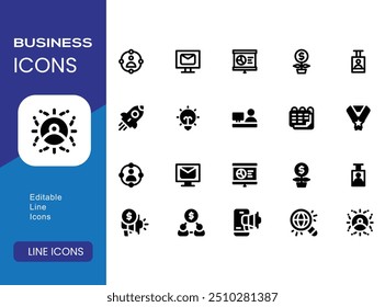 Management icon set. Business and management collection. Manager, teamwork, strategy, marketing, business, planning flat.