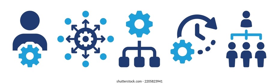 Management icon set. Containing manager, team management and business organization system icons. Vector illustration.