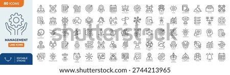 Management icon set. Containing management, teamwork, administration, strategy, leadership, business, planning, employee, and more. Outline icons collection. Editable stroke. Vector illustration