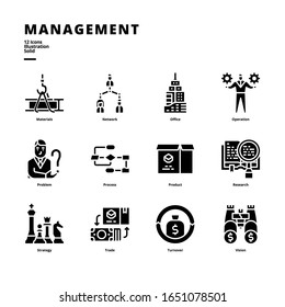 Das Management-Symbol für digitale Medien und Druckmedien umfasst Materialien, Netzwerk, Office und mehr.