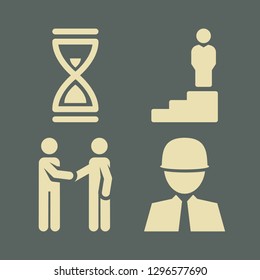management icon set with hourglass, project manager and man on steps vector illustration