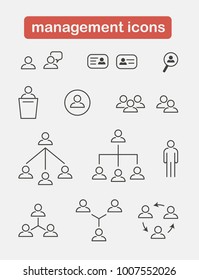 Management icon set in line style. Vector.
