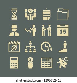 management icon set with man on steps, hours time and hourglass vector illustration