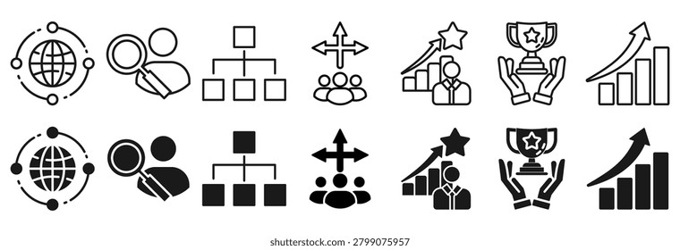 Management icon set. Organization and opportunity symbol