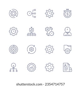Management icon set. Thin line icon. Editable stroke. Containing update, time manager, time management, sustain, solutions, settings, project management, program, process, personal information.