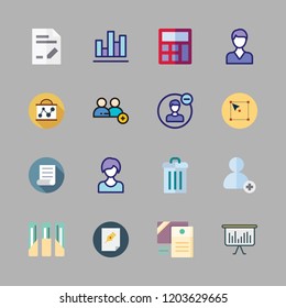 management icon set. vector set about calculator, bar chart, select and user icons set.