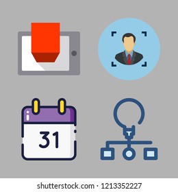 management icon set. vector set about workflow, user, d display and calendar icons set.