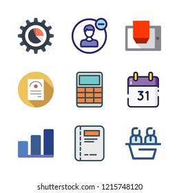 management icon set. vector set about analytics, user, agenda and calculator icons set.