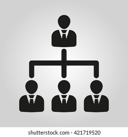 The management icon. Team and group, teamwork, people, alliance symbol. UI. Web. Logo. Sign. Flat design. App. Stock vector