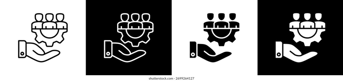 Management icon variations in line and glyph style on black and white background