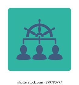 Management icon. Vector style is cobalt and cyan colors, flat rounded square button on a white background.