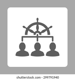 Management icon. Vector style is dark gray and white colors, flat rounded square button on a silver background.