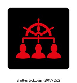 Management icon. Vector style is intensive red and black colors, flat rounded square button on a white background.