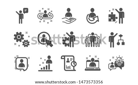 Management icons. Business people, Algorithm and Group. Startup strategy classic icon set. Quality set. Vector