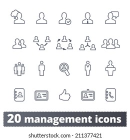 Management icons: communication, human resources, business persons and users. Vector set.