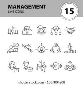 Management icons. Line icons collection on white background. Handshake, employee search, career. Business concept. Vector illustration can be used for topic like partnership, teamwork, employment