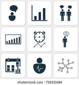 Management Icons Set With Bar Chart, Personal Character, Reminder And Other Company Statistics Elements. Isolated Vector Illustration Management Icons.