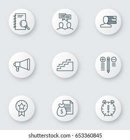 Management Icons Set. Collection Of Analysis, Announcement, Personal Skills And Other Elements. Also Includes Symbols Such As Date, Right, Deadline.