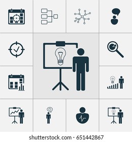 Management Icons Set. Collection Of Approved Target, Solution Demonstration, System Structure And Other Elements. Also Includes Symbols Such As Conversation, Management, Idea.