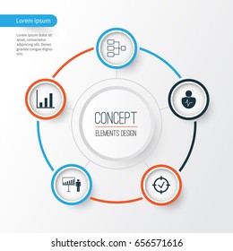 Management Icons Set. Collection Of Approved Target, System Structure, Bar Chart And Other Elements. Also Includes Symbols Such As Graph, Statistic, Connection.