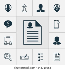 Management Icons Set. Collection Of Business Woman, Destination, Find Employee And Other Elements. Also Includes Symbols Such As Profile, Dollar, Male.