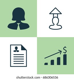 Management Icons Set. Collection Of Businesswoman, Destination, Curriculum Vitae And Other Elements. Also Includes Symbols Such As Destination, Employee, Dollar.
