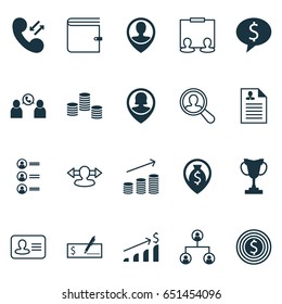 Management Icons Set. Collection Of Cellular Data, Curriculum Vitae, Bank Payment And Other Elements. Also Includes Symbols Such As Bank, Increase, Wallet.
