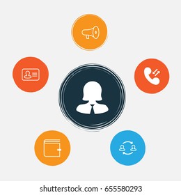 Management Icons Set. Collection Of Cellular Data, Wallet, Personal Badge And Other Elements. Also Includes Symbols Such As Structure, Purse, Money.