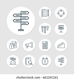 Management Icons Set. Collection Of Collaboration, Presentation, Announcement And Other Elements. Also Includes Symbols Such As Money, Report, Chart.