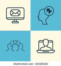 Management Icons Set. Collection Of Cooperation, Email, Human Mind And Other Elements. Also Includes Symbols Such As Solving, Solution, Email.