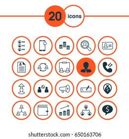 Management Icons Set. Collection Of Curriculum Vitae, Money Navigation, Messaging And Other Elements. Also Includes Symbols Such As Personal, Bank, Purse.