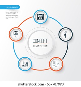 Management Icons Set. Collection Of Decision Making, System Structure, Report Demonstration And Other Elements. Also Includes Symbols Such As Manage, Connection, Improvement.