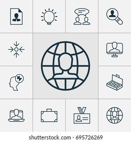 Management Icons Set. Collection Of Document Suitcase, Human Mind, Dialogue And Other Elements. Also Includes Symbols Such As Resume, Discussion, Job.