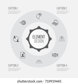Management Icons Set. Collection Of Document Suitcase, Cv, Arrow And Other Elements. Also Includes Symbols Such As Solution, Business, Note.