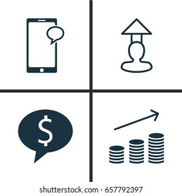 Management Icons Set. Collection Of Messaging, Destination, Business Deal And Other Elements. Also Includes Symbols Such As Chat, Mobile, Increase.